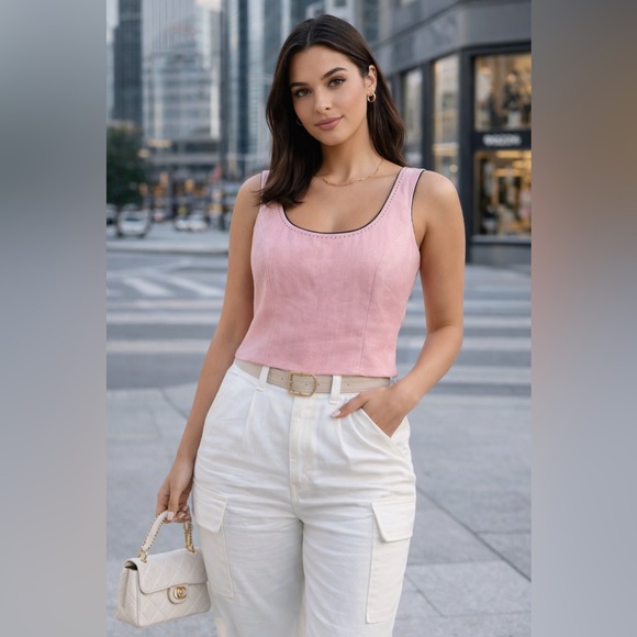 Tahari Arthur S Levine Tops - Vintage Tahari Bubblegum Pink Linen Blend Top | Fully Lined Scoop Neck Size 8 6